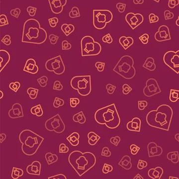 Brown line Chef hat icon isolated seamless pattern on red background. Cooking Stock Illustration
