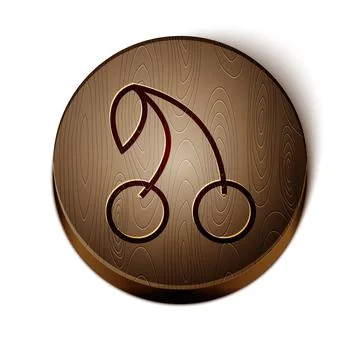 Brown line Cherry icon isolated on white background. Fruit with leaf symbol Stock Illustration