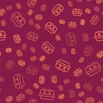 Brown line Chicken egg in box icon isolated seamless pattern on red background Illustrazione stock