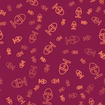 Brown line Chicken egg on a stand icon isolated seamless pattern on red 스톡 일러스트