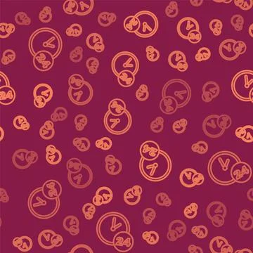 Brown line Clock 24 hours icon isolated seamless pattern on red background. All Stock Illustration