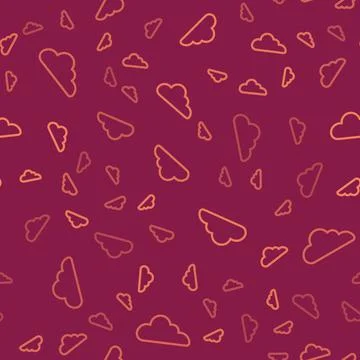 Brown line Cloud icon isolated seamless pattern on red background. Vector Illustrazione stock