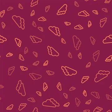 Brown line Cloud icon isolated seamless pattern on red background. Vector Stock Illustration