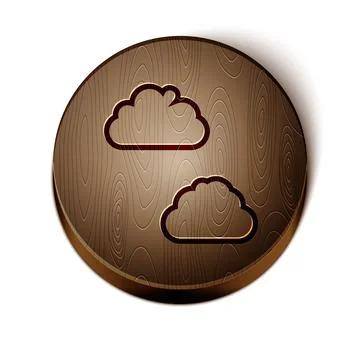 Brown line Cloud icon isolated on white background. Wooden circle button. Vector Stock Illustration