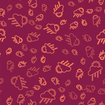 Brown line Cloud with rain and sun icon isolated seamless pattern on red Stockillustratie
