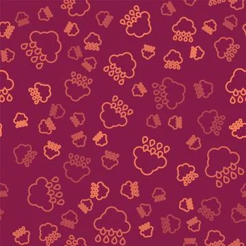 Brown line Cloud with rain icon isolated seamless pattern on red background Stock Illustration