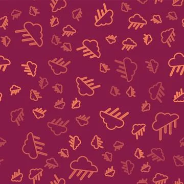 Brown line Cloud with rain icon isolated seamless pattern on red background Illustrazione stock
