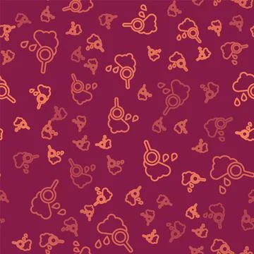 Brown line Cloud with rain icon isolated seamless pattern on red background Stock Illustration