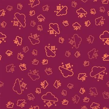 Brown line Cloud with snow icon isolated seamless pattern on red background Stock Illustration