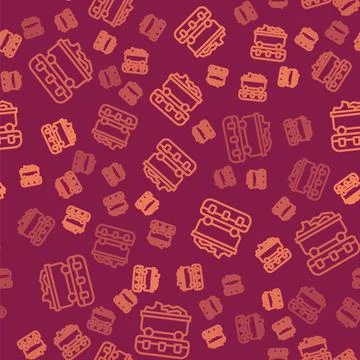 Brown line Coal train wagon icon isolated seamless pattern on red background Stock Illustration