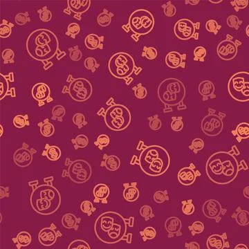 Brown line Comedy and tragedy theatrical masks icon isolated seamless pattern on Stock Illustration