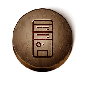 Brown line Computer icon isolated on white background. PC component sign. Wooden Illustrazione stock