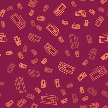 Brown line Computer keyboard icon isolated seamless pattern on red background Stock Illustration