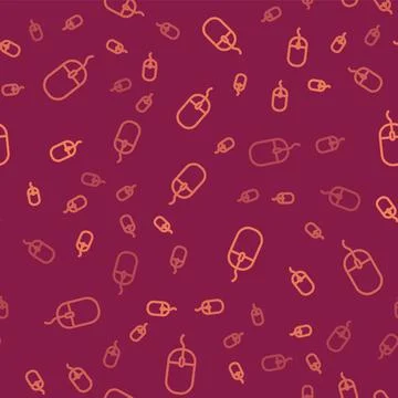 Brown line Computer mouse icon isolated seamless pattern on red background Stock Illustration