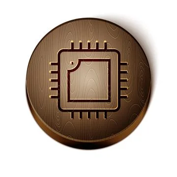 Brown line Computer processor with microcircuits CPU icon isolated on white Stock Illustration