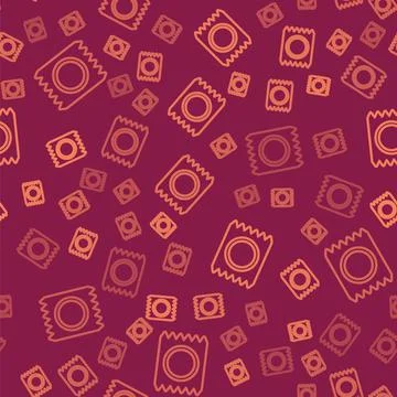 Brown line Condom in package safe sex icon isolated seamless pattern on red 스톡 일러스트