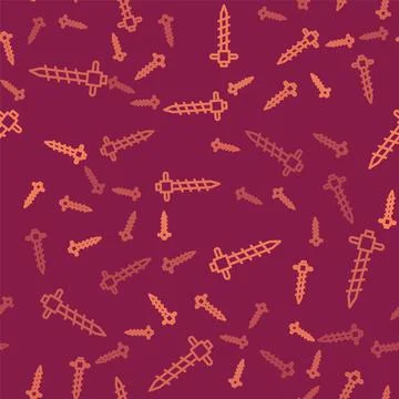 Brown line Construction jackhammer icon isolated seamless pattern on red 스톡 일러스트