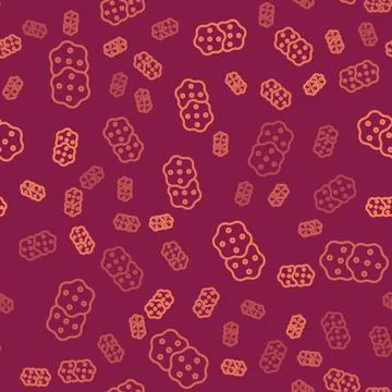 Brown line Cracker biscuit icon isolated seamless pattern on red background Stock Illustration
