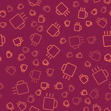 Brown line Cup of tea icon isolated seamless pattern on red background. Vector Stock Illustration