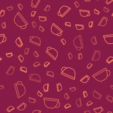 Brown line Cup of tea icon isolated seamless pattern on red background. Vector Stock Illustration
