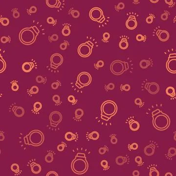 Brown line Diamond ring icon isolated seamless pattern on red background. Vector Stock Illustration