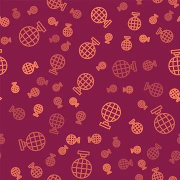 Brown line Disco ball icon isolated seamless pattern on red background. Vector Stock Illustration