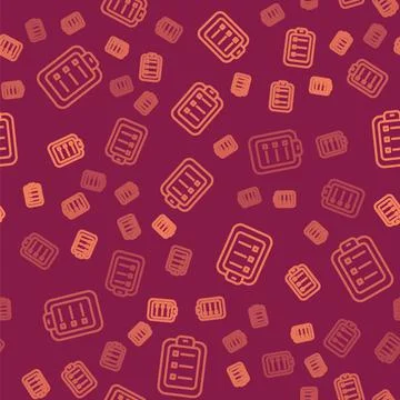 Brown line To do list or planning icon isolated seamless pattern on red Illustrazione stock