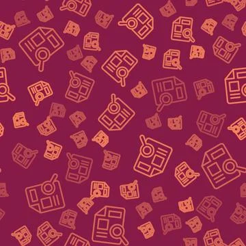 Brown line Document with graph chart icon isolated seamless pattern on red Illustrazione stock