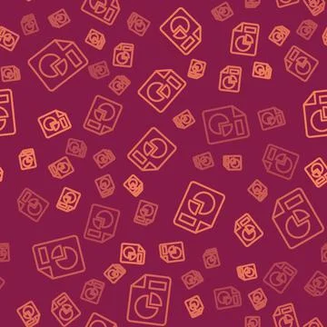 Brown line Document with graph chart icon isolated seamless pattern on red Stock Illustration