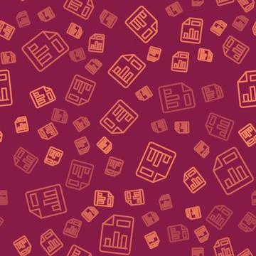 Brown line Document with graph chart icon isolated seamless pattern on red 스톡 일러스트