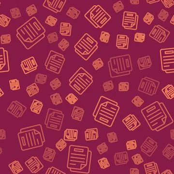 Brown line Document icon isolated seamless pattern on red background. File icon イラスト素材
