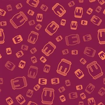 Brown line Drum icon isolated seamless pattern on red background. Music sign Stock Illustration