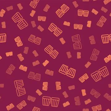 Brown line Drum icon isolated seamless pattern on red background. Music sign Stock Illustration