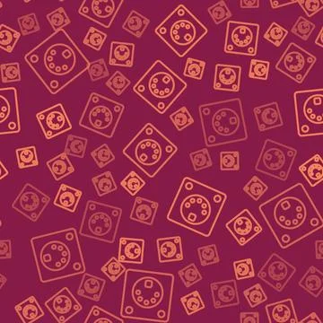 Brown line Drum machine icon isolated seamless pattern on red background. Mus Stock Illustration