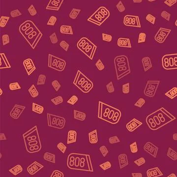 Brown line Drum machine music producer equipment icon isolated seamless pattern Stockillustratie