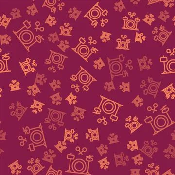 Brown line Drums icon isolated seamless pattern on red background. Music sign Stock Illustration