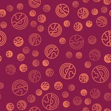 Brown line Earth core structure crust icon isolated seamless pattern on red 库存插图