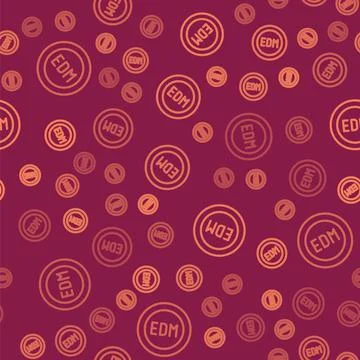 Brown line EDM electronic dance music icon isolated seamless pattern on red Illustrazione stock