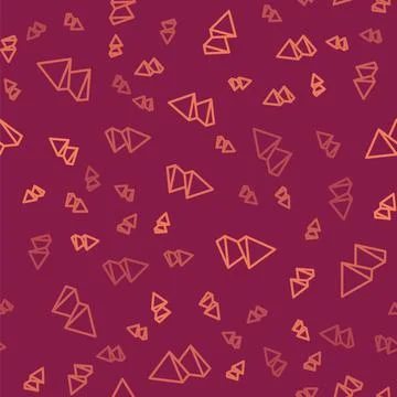 Brown line Egypt pyramids icon isolated seamless pattern on red background Illustrazione stock