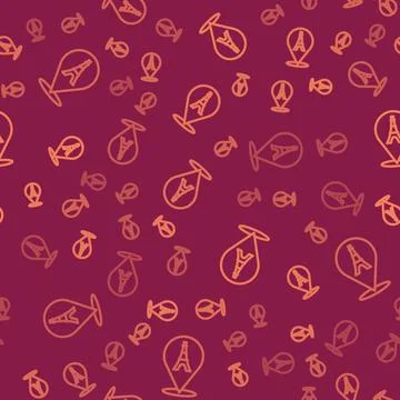 Brown line Eiffel tower icon isolated seamless pattern on red background. France イラスト素材
