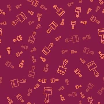 Brown line Engine piston icon isolated seamless pattern on red background. .. 스톡 일러스트