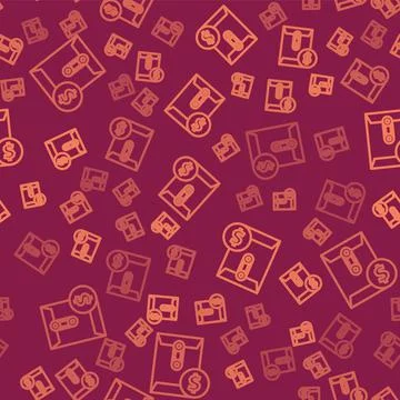Brown line Envelope with coin dollar symbol icon isolated seamless pattern on 스톡 일러스트