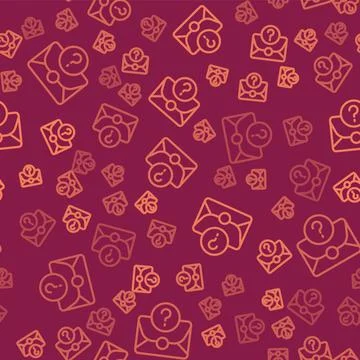 Brown line Envelope with question mark icon isolated seamless pattern on red イラスト素材