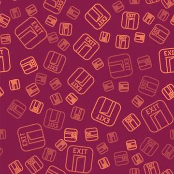 Brown line Fire exit icon isolated seamless pattern on red background. Fire 库存插图