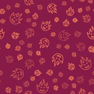 Brown line Fire flame icon isolated seamless pattern on red background. Vector Illustrazione stock