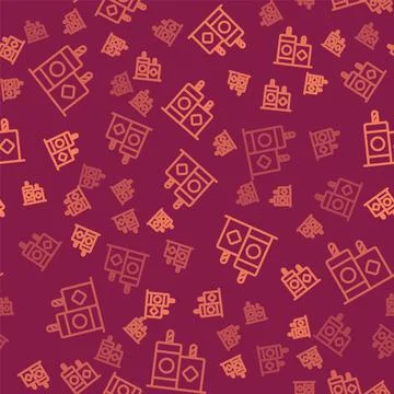 Brown line Firework icon isolated seamless pattern on red background. Concept of Illustrazione stock