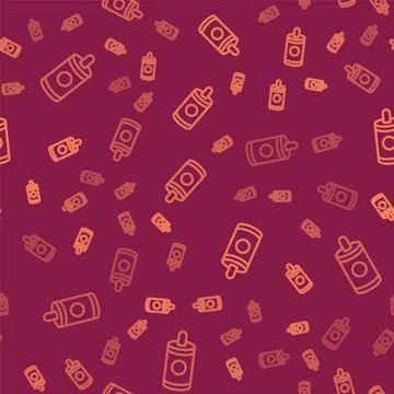 Brown line Firework icon isolated seamless pattern on red background. Concept Illustrazione stock