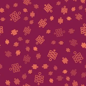 Brown line Firework icon isolated seamless pattern on red background. Conce.. 库存插图