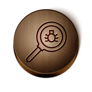 Brown line Flea search icon isolated on white background. Wooden circle button Stock Illustration