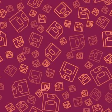 Brown line Floppy disk for computer data storage icon isolated seamless pattern Stock Illustration